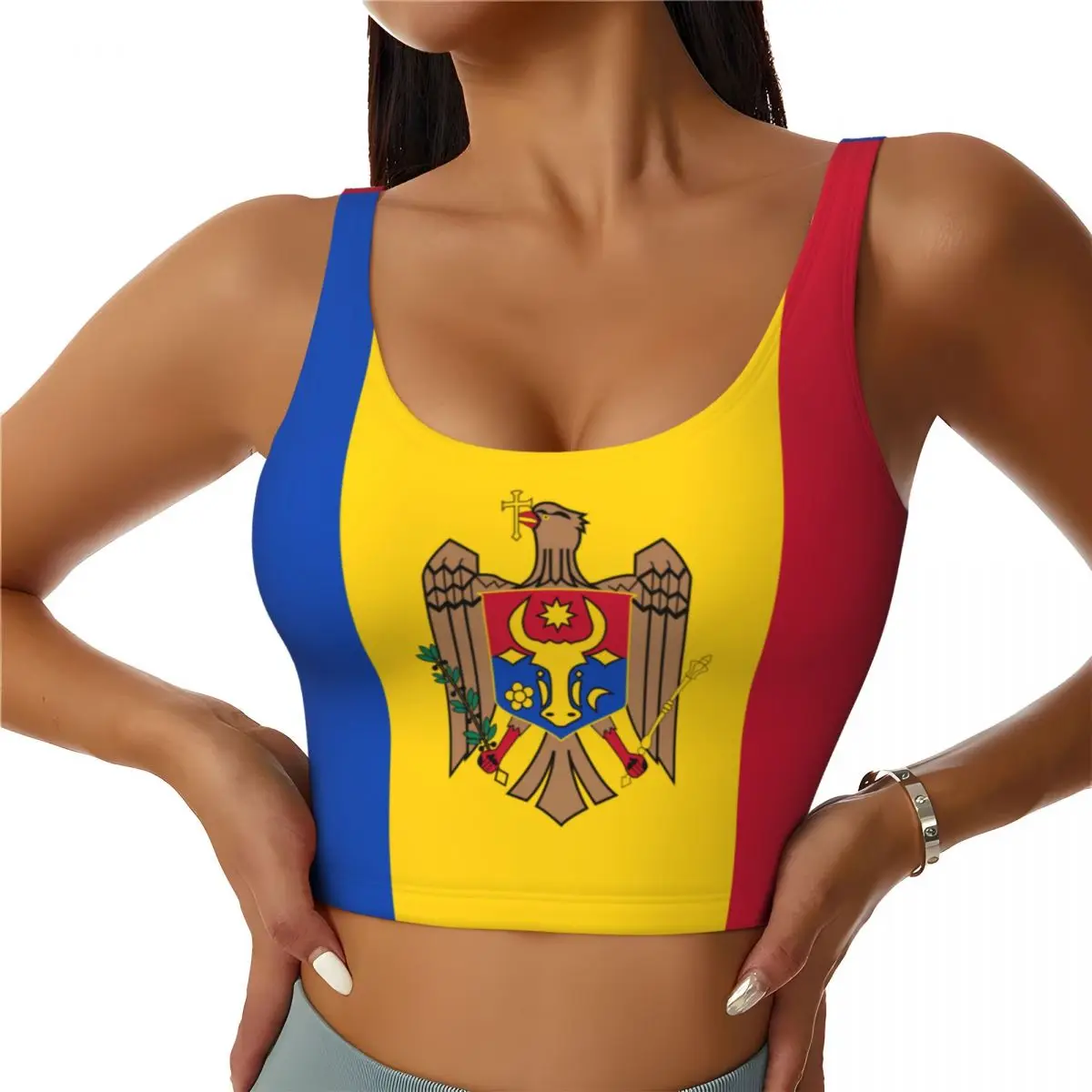 Yoga Fitness Women - Bandeira da Moldavia Tops Básicos Mulheres